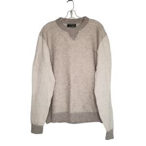 Woolrich Wool Blend Sweater Men's Large Tan Cream Knit Fisherman Crewneck Cotton
